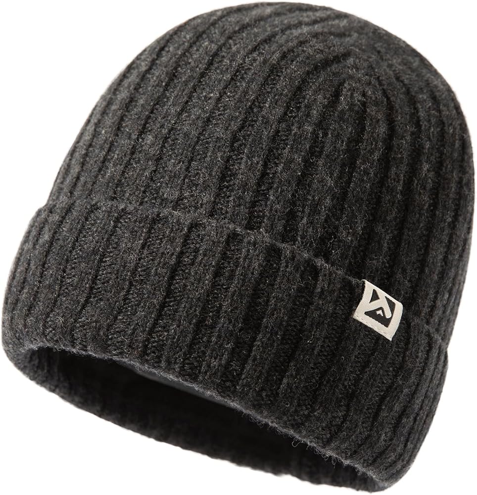 TOP-EX L/XL/XXL 100% Merino Wool Beanie Oversize Fleece Lined Hat for Cold Weather Winter Warm