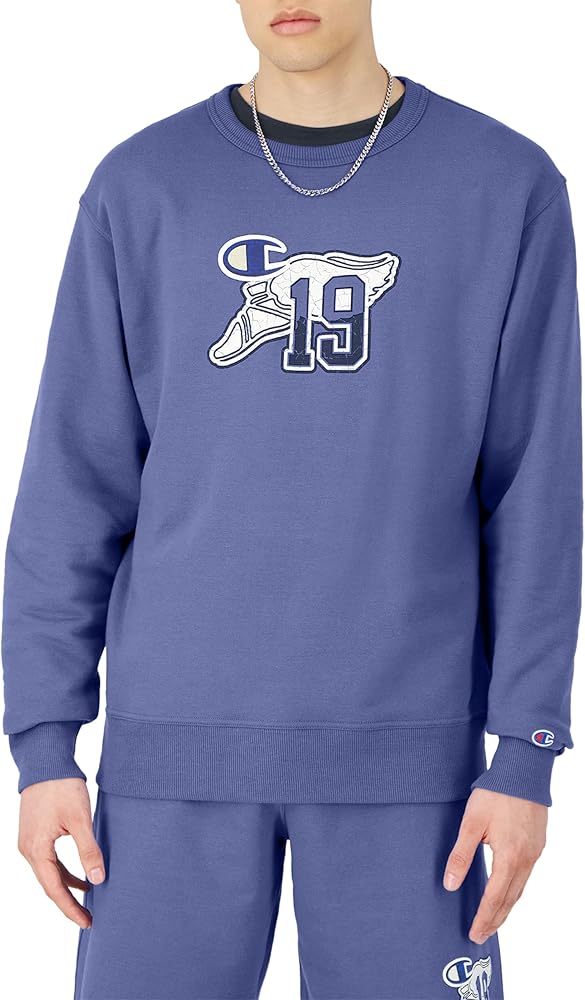Champion Men's Powerblend Fleece Crew, Block Outline