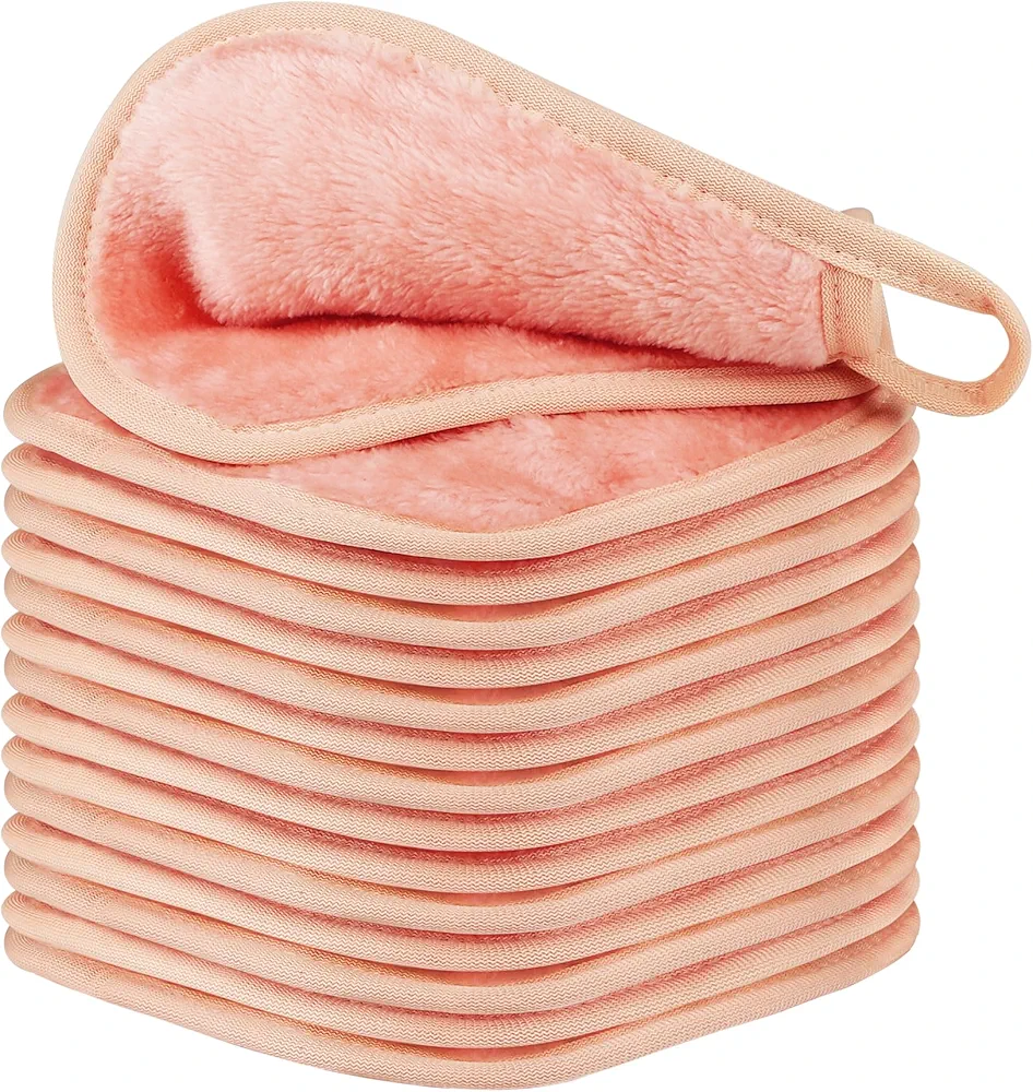 15 Pack Reusable Makeup Remover Cloth 6x6Inch, Microfiber Makeup Remover Pads, Washable Facial Cleansing Cloth for All Skin Types,Coral