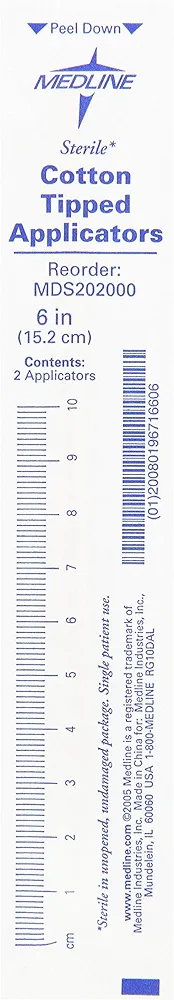 Medline MDS202000 Sterile Cotton-Tipped Applicators White Pack of 200