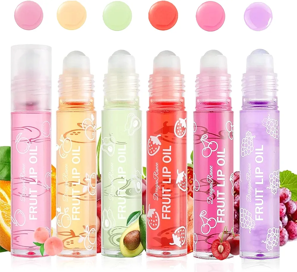 Hydrating Roll On Lip Oil, 6 Pcs Lip Glow Oil Plumpimg Lip Balm Long Lasting Non Sticky Lip Gloss Transparent Colorless Moisturizing Lip Lotion