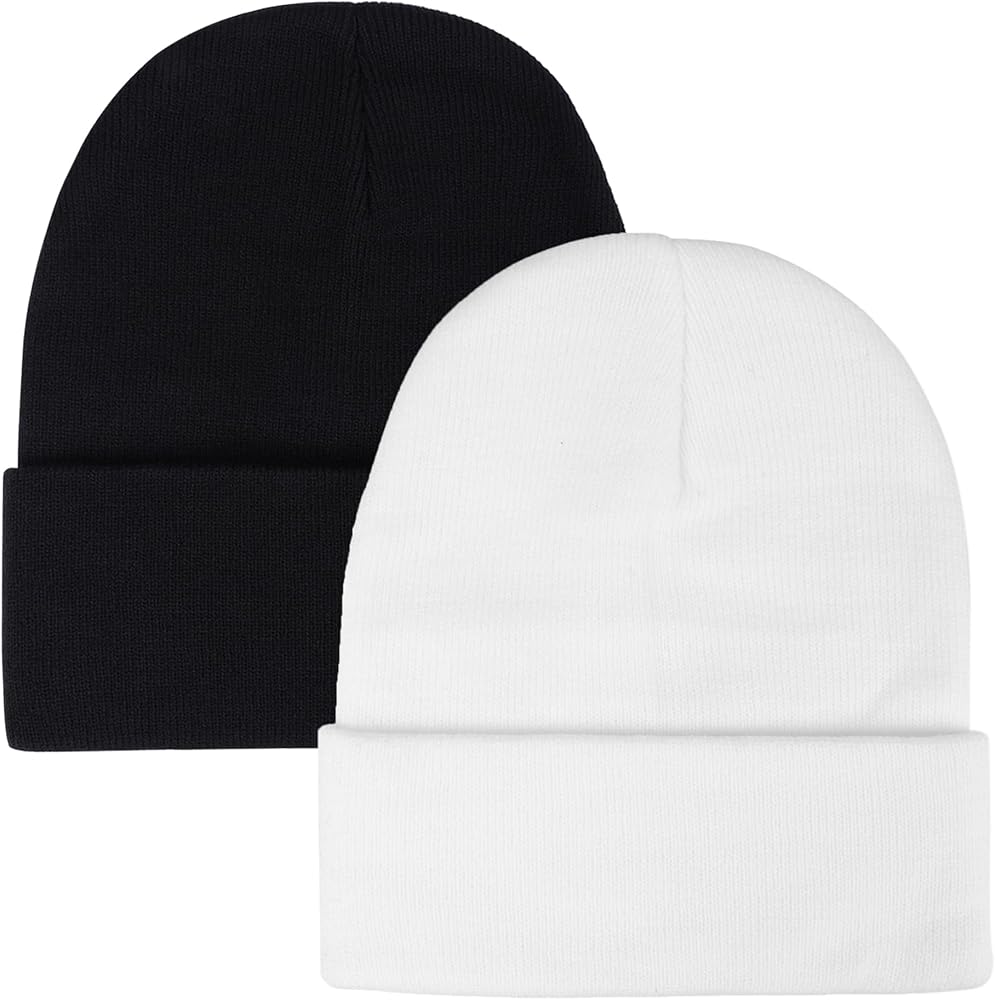 Classic Knit Cuffed Beanie Hat Winter Warm Skull Cap Stocking Cap 2 Pack for Women Men