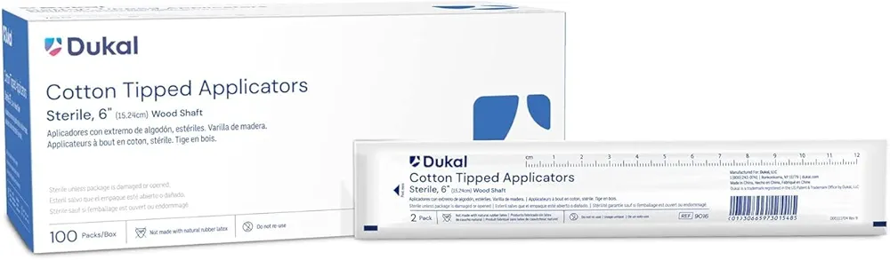 Dukal 6-inch Cotton Tipped Applicators 100 2-Packs Per Box - Sterile.
