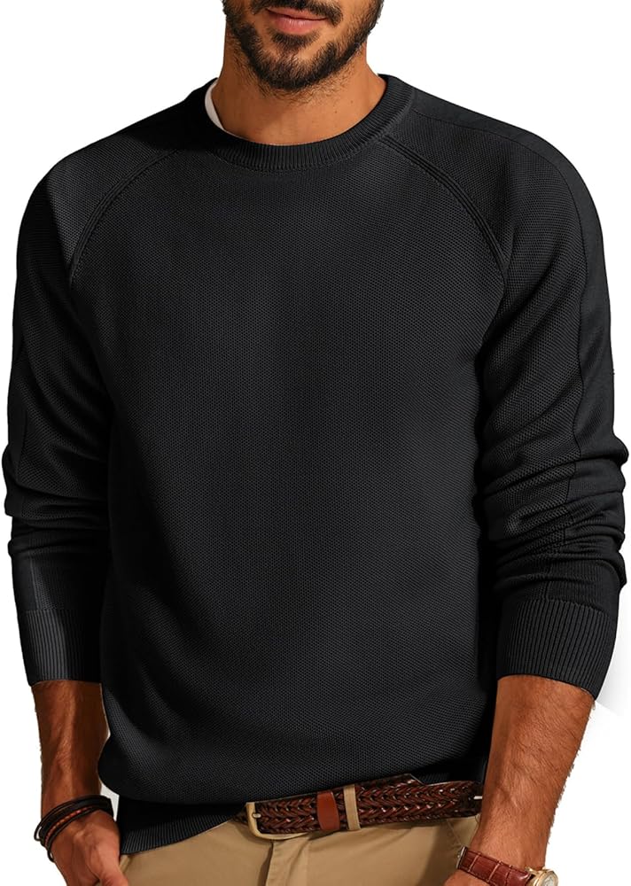 PJ PAUL JONES Mens Crewneck Sweater Soft Pullover Sweaters Long Sleeve Knitted Textured Jumper