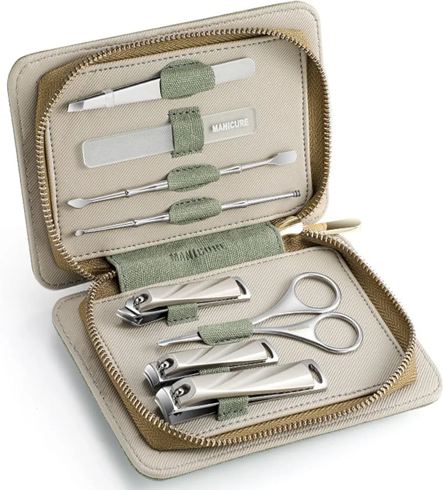 Manicure Pedicure Set, 8 Pieces Stainless Steel Nail Clipper, Toenail Fingernail Cutter Tools with Travel Case (Green)