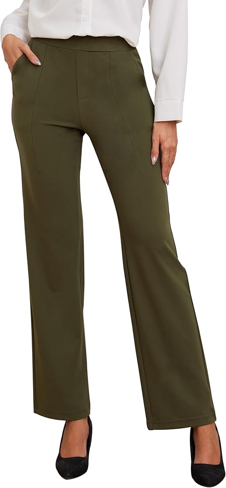 27"/29"/31" Women’s Straight Leg Yoga Dress Pants, High Waisted Stretchy Slacks for Workout Business Casual