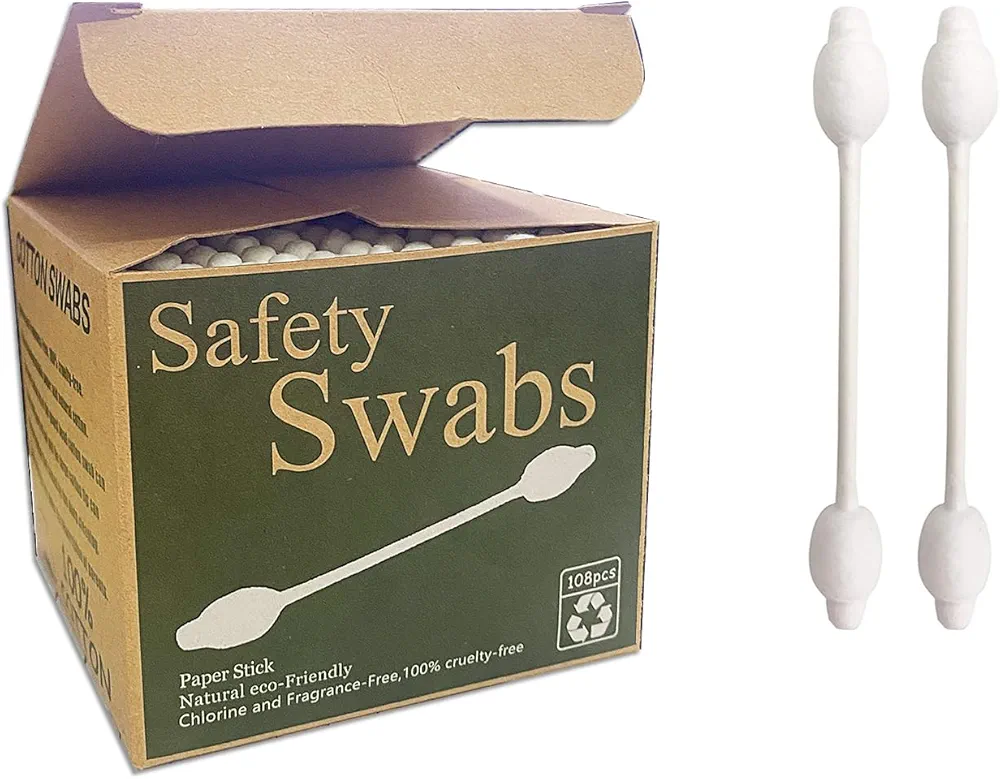 Safety Cotton Swabs with Large Tip 216PCS,Baby Cotton Buds With Natural Paper Stick For Newborn,Kids