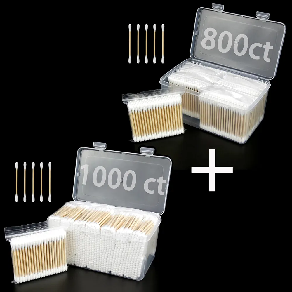 1800 ct Bamboo Cotton Swabs - Garrelett Natural Organic Cotton Buds For Ear - Ear Sticks with A Storage Box Included - Strong 100% Pure Cotton Stick for Makeup, Daily Cleaning, Pet