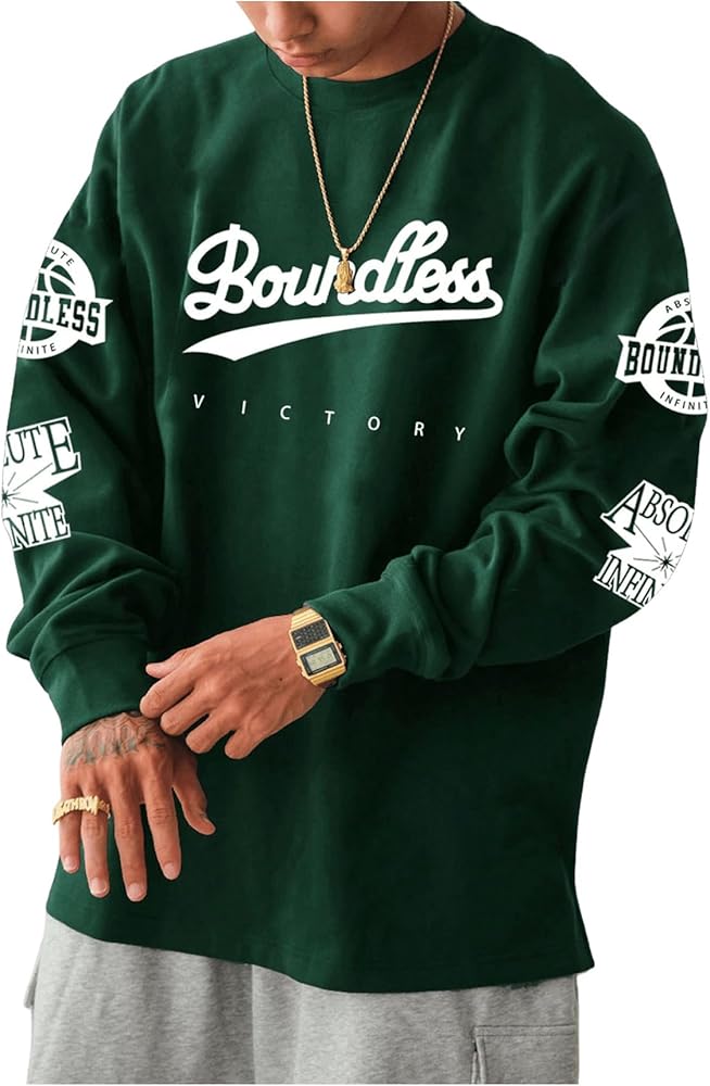 MakeMeChic Men's Graphic Tees Long Sleeve Oversized Crew Neck Y2k 90s Vintage Tee Shirts Streetwear