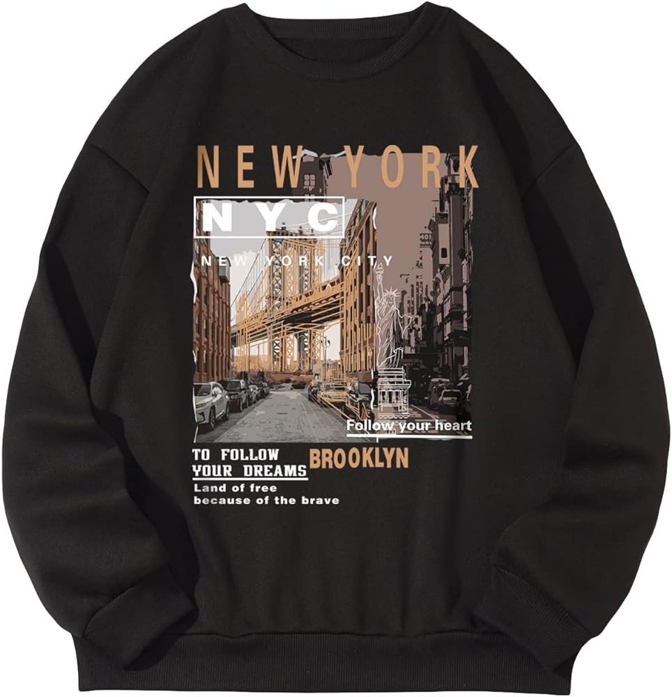 GORGLITTER Men's Letter Graphic Sweatshirt Casual Crew Neck Sweatshirt Long Sleeve Pullovers Top
