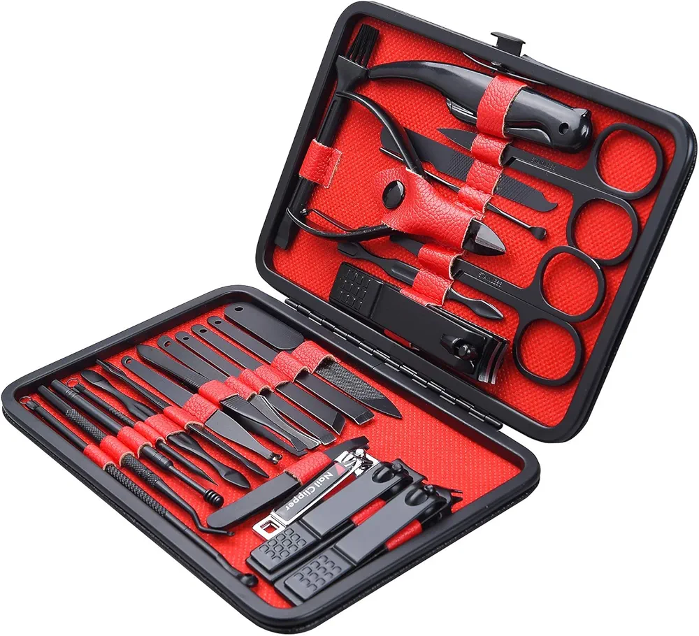 26 PCS Premium Manicure Set, AULLUA Nail Clippers, Professional Grooming Gift Kit, Pedicure Kit, Stainless Steel Facial, Cuticle, Nail Care Tools with Luxurious Portable Travel Case, for Women & Men
