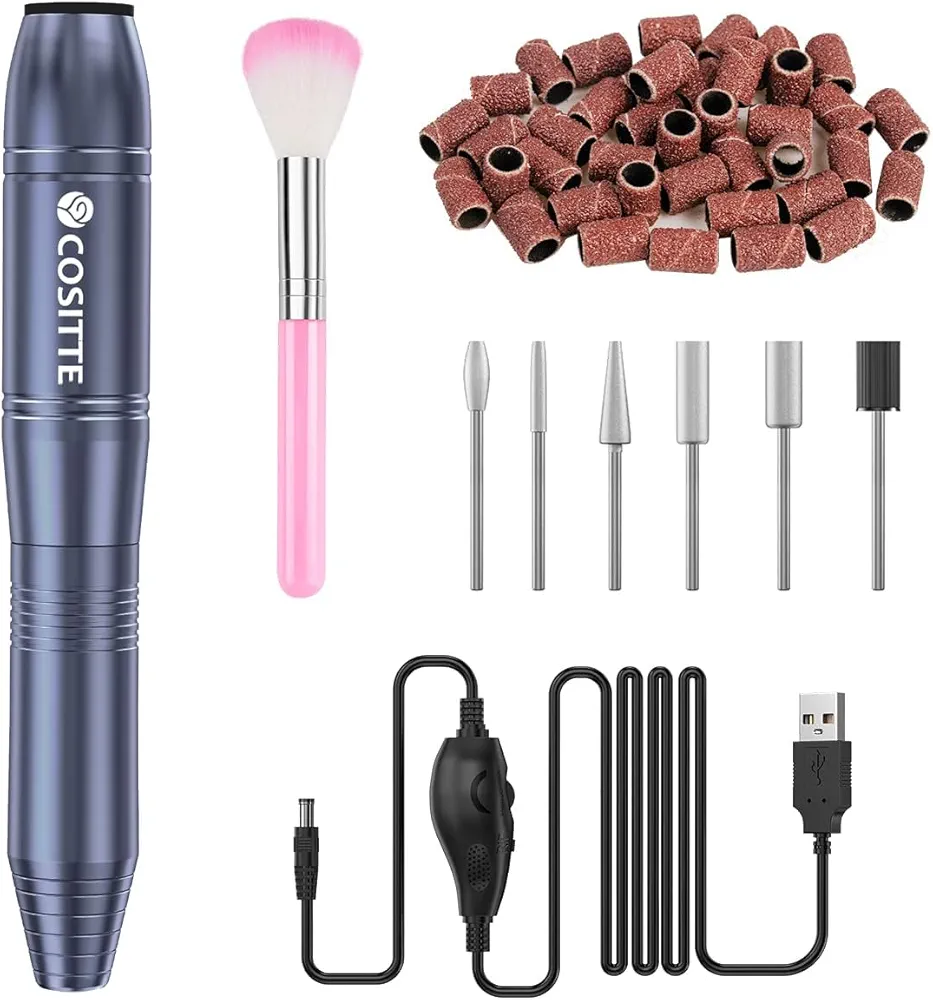 Electric Nail Drill,USB Electric Nail Drill Machine for Acrylic Nails,Portable Electrical Nail File Polishing Tool Manicure Pedicure Efile Nail Supplies for Home and Salon Use, Gray