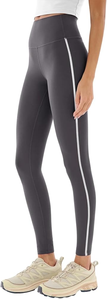 REORIA Striped High Waist Yoga Pants Women Workout Leggings for Women Tummy Control
