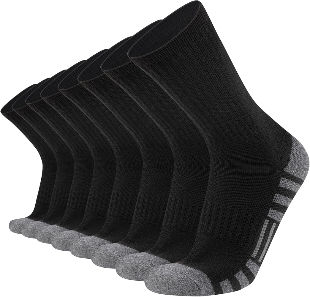 eallco 8 Pairs Mens Crew Socks Work Athletic Running Socks Cushion Casual Breathable Socks for Men