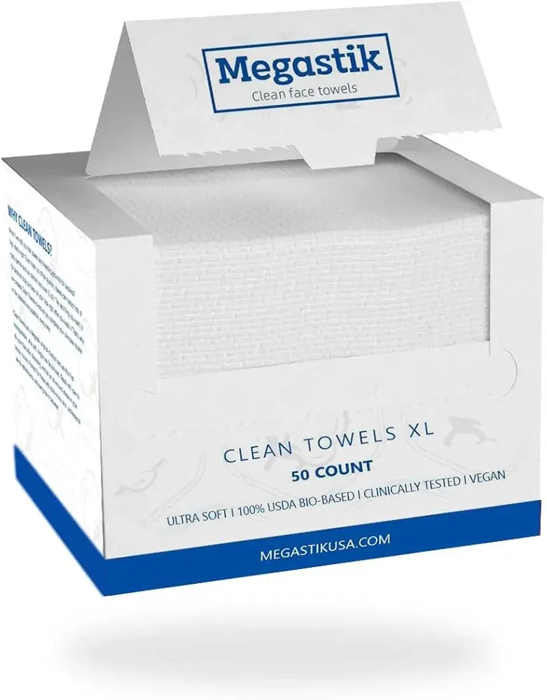 Clean Towels XL, 100% USDA Biobased Dermatologist Approved Face Towel, Disposable Clinically Tested Face Towelette, Facial Washcloth, Makeup Remover Dry Wipes, 50 ct, 1 pack