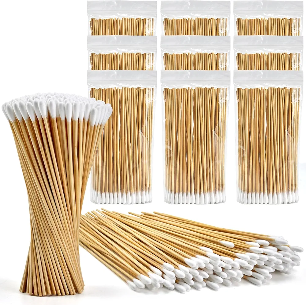 800 PCS Long Cotton Swabs, 6 inch Bamboo Cotton Swabs With Wooden Sticks - 100% Natural Cotton, Highly Absorbent, Lint-Free Cotton Tipped Applicators for Makeup, Pet Ear, Gun Cleaning, Art & Crafts