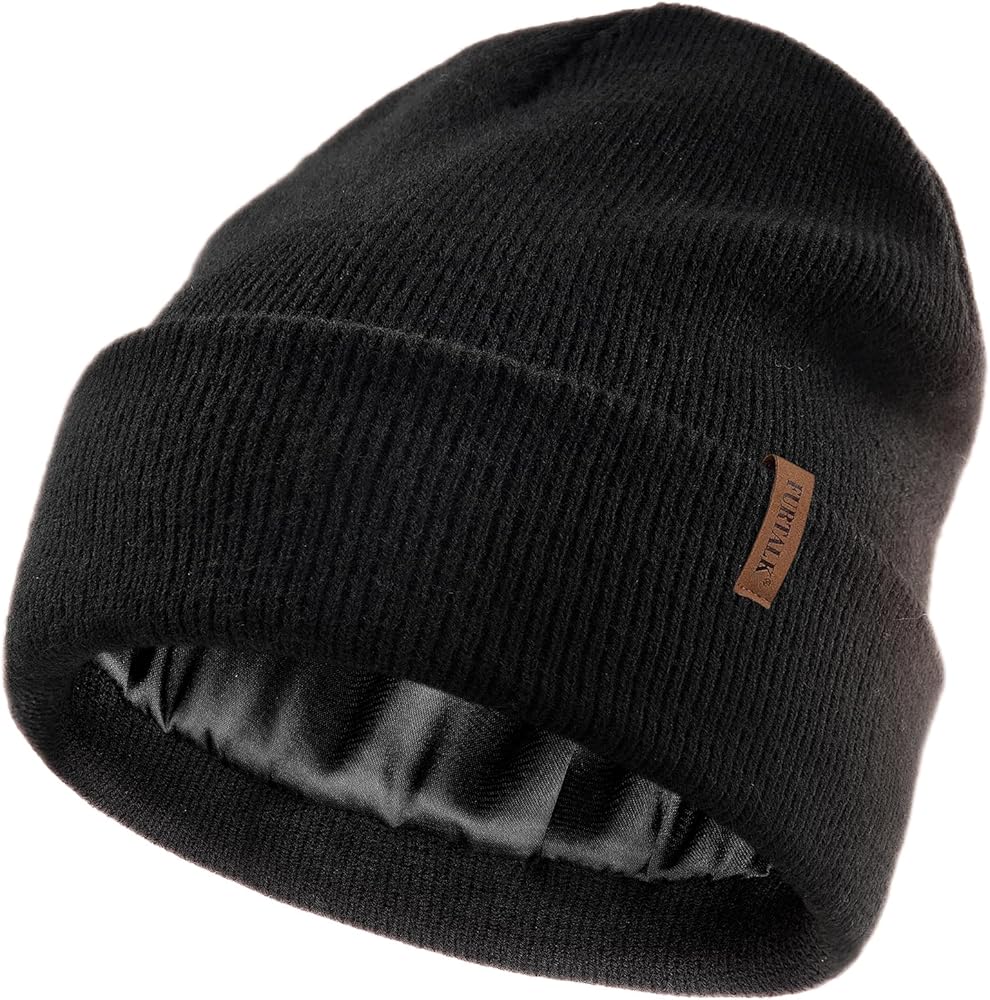FURTALK Satin Lined Beanie for Women Men Knit Beanie Hat Acrylic Winter Hats Warm Slouchy Skull Cap