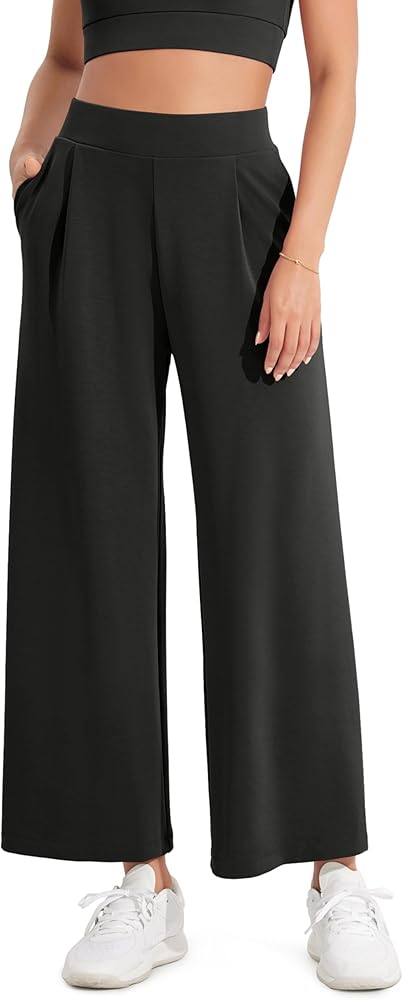 ODODOS Modal Soft Wide Leg Cropped Pants for Women High Waist Casual Relaxed Pants with Pockets-25 Inseam