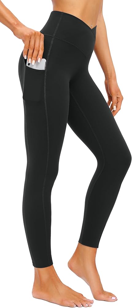 IUGA Women's Crossover Leggings with Pockets Workout Leggings for Women Tummy Control High Waisted V Cross Waist Yoga Pants