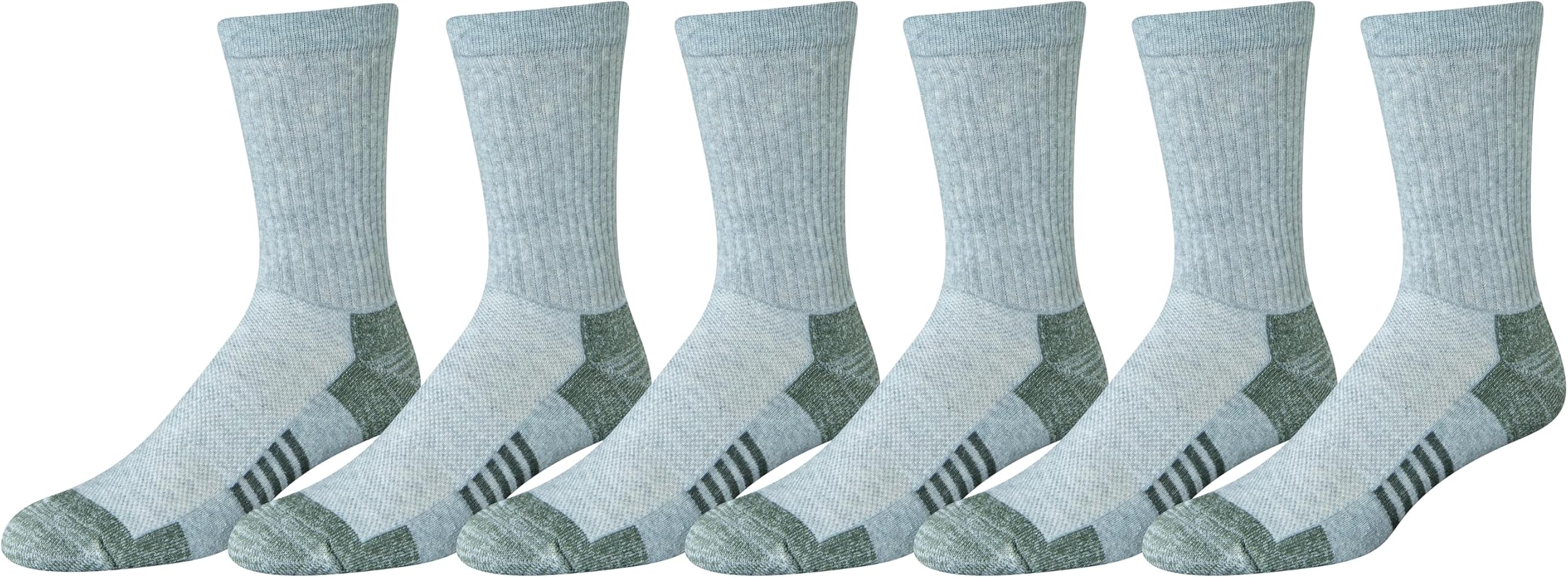 Amazon Essentials Men's Performance Cotton Socks - 6 Pairs Athletic Crew, Breathable