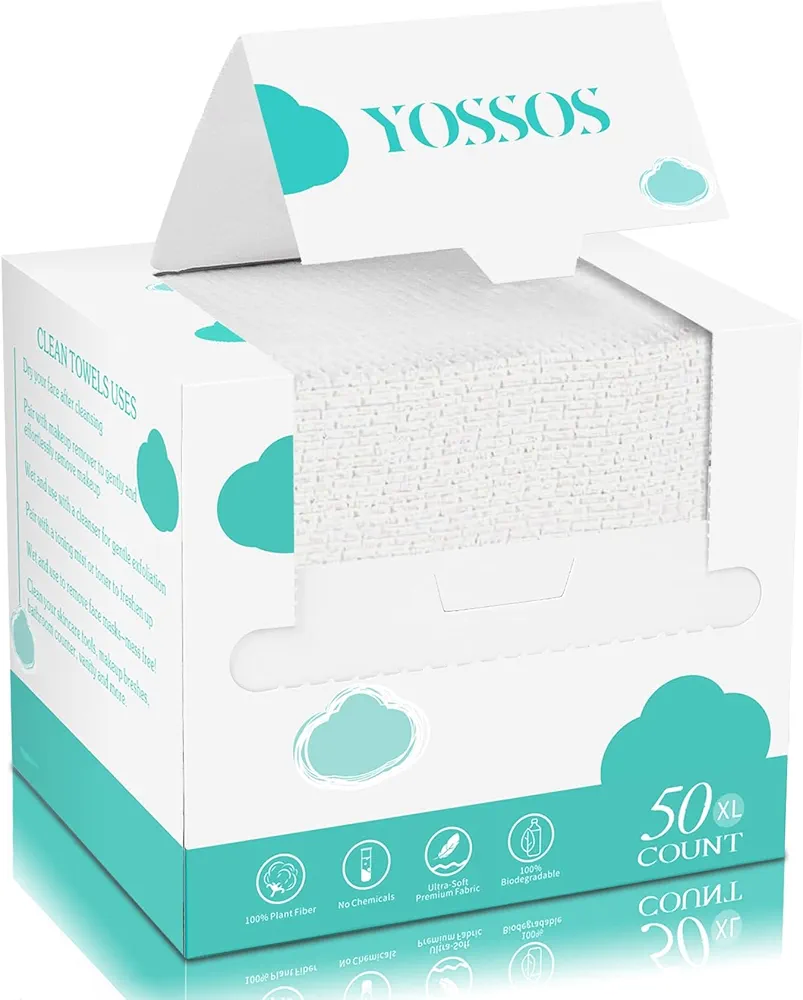 Disposable Face Towel 100% Cotton, Super Soft Face Wipes for Women Cleansing, Thicken Facial Tissue, Makeup Remover Dry Washcloths for Sensitive Skin, Cotton Clean Cloths 10"×12"(50 Count)