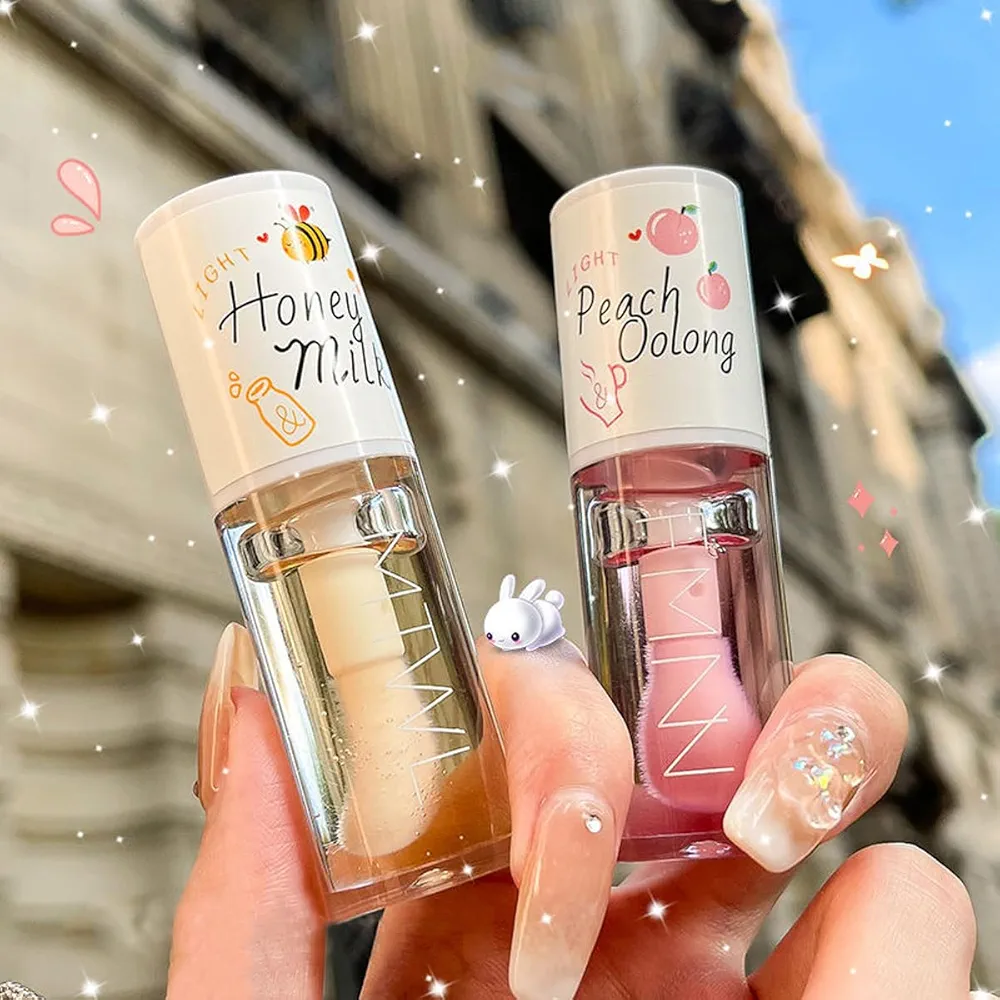 2Pcs Crystal Jelly Moisturizing Lip Oil Hydrating Lip Gloss Set, Non-sticky Fresh Texture Nourishing Plumping Lip Oil Long Lasting Lip Care Tools