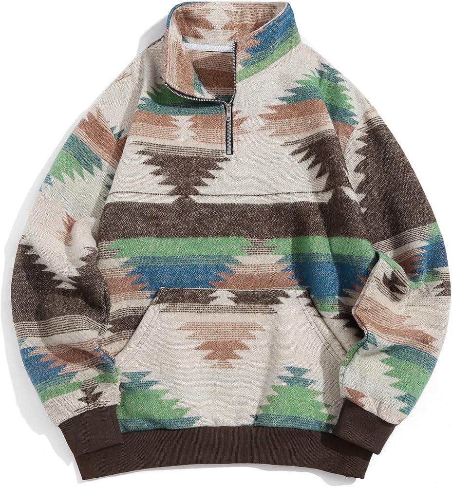ZAFUL Mens Graphic Fleece Sweatshirts Quarter Zip Pullover Sweatshirt Letter Embroidered Oversized Vintage Hoodie Top