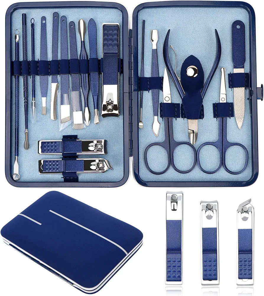 Nail Cutter Clippers Set Manicure Pedicure Kits Fingernail Toenail Clippers for Women & Men Nail Care Tool with Luxurious Travel Case (18Pcs Manicure & Pedicure Kits)