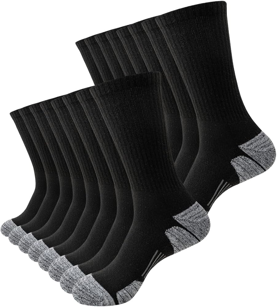 JOYNÉE 8 Pairs Mens Athletic Crew Socks Cushion Running Socks Work Breathable Socks Outdoor Socks for Men,Sock Size:10-13