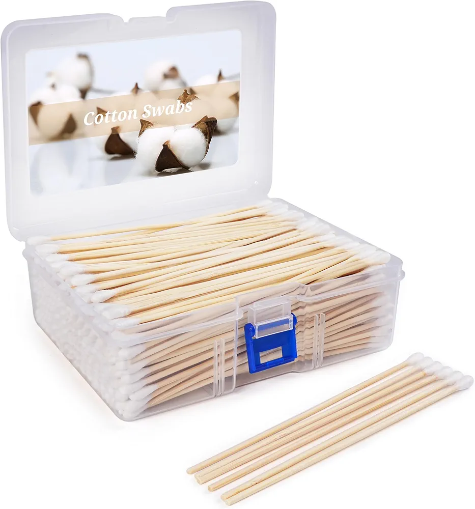 400 Pcs 6 Inch Long Cotton Swabs with Wood Handle, Highly Absorbent Long Q Tips for Makeup and Pet Care, Lint Free Gun Cleaning Swabs, Eye Ears Eyeshadow Brush