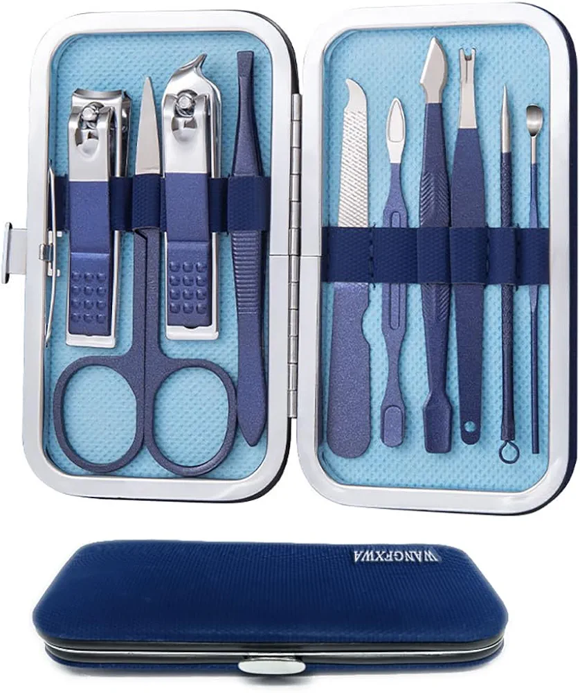 Mens Nail Grooming Kit Nail Care Kit For Men Fingernail Clippers Finger And Toe Clipper Set Manicure Nail Tool Kit Professional Blue 10 piece set Travel Nail Kit Set Women