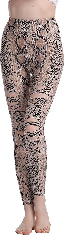 Baihetu Women's High Waist Yoga Pants Cutout Ripped Super Soft and Comfortable Skinny Leggings
