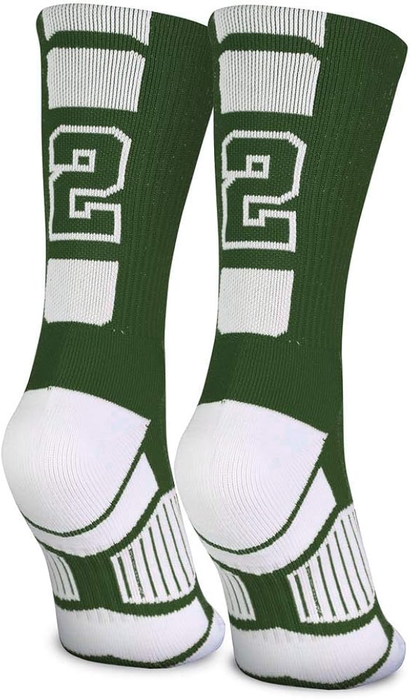 ChalkTalkSPORTS Custom Team Number Crew Socks | Athletic Socks Green | Choose Your Number