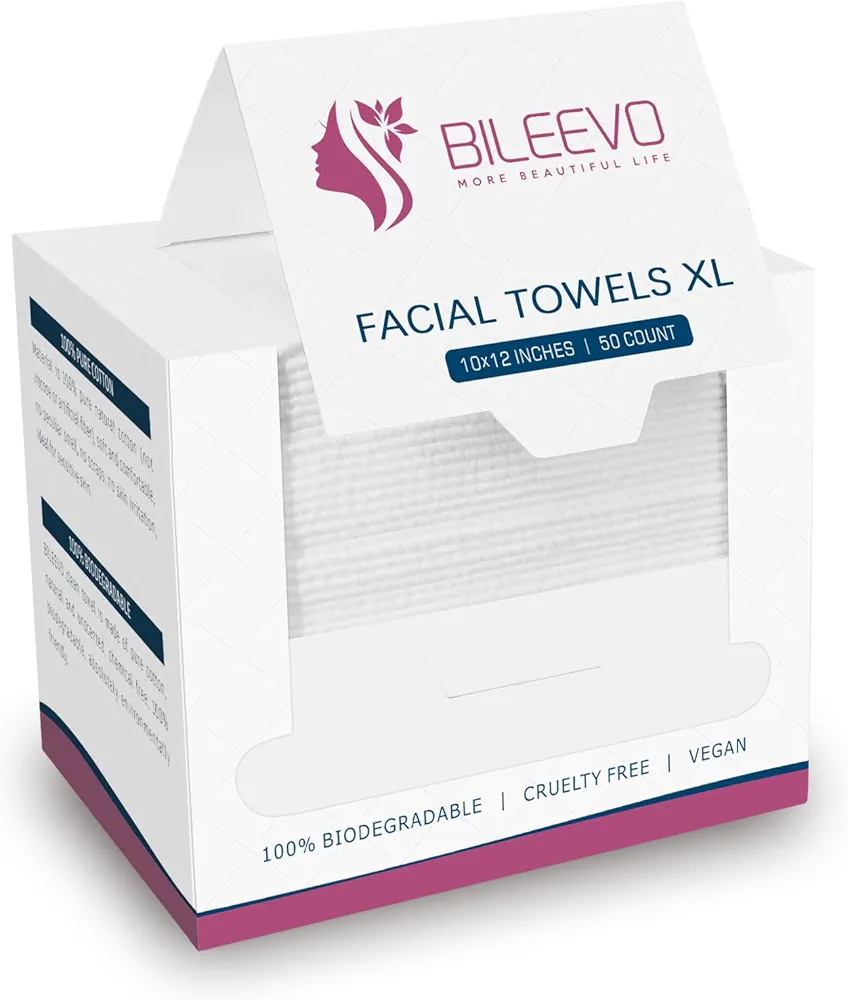 Disposable Face Towels XL, 10" x 12", 100% Cotton, Ultra Soft, Clean Face Towelettes Disposable Face Cloths for Washing Face, Disposable Washcloths for Adults (50 Count, Pack of 1)