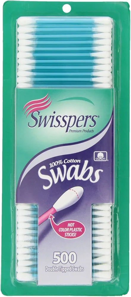 Swisspers Cotton Swabs 500 Count (Hot Color) (2 Pack)