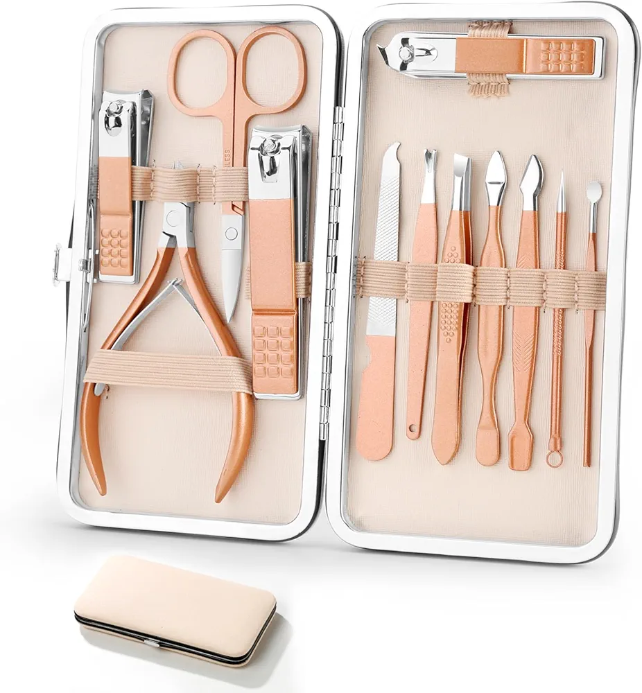 Manicure Set Professional Ultra Sharp Sturdy Men Women Grooming kit Stainless Steel Nail Clippers Set Manicure Pedicure Set 12 in 1 Nail Care Kit Cuticle Trimmer Clippers Grooming in Travel Case