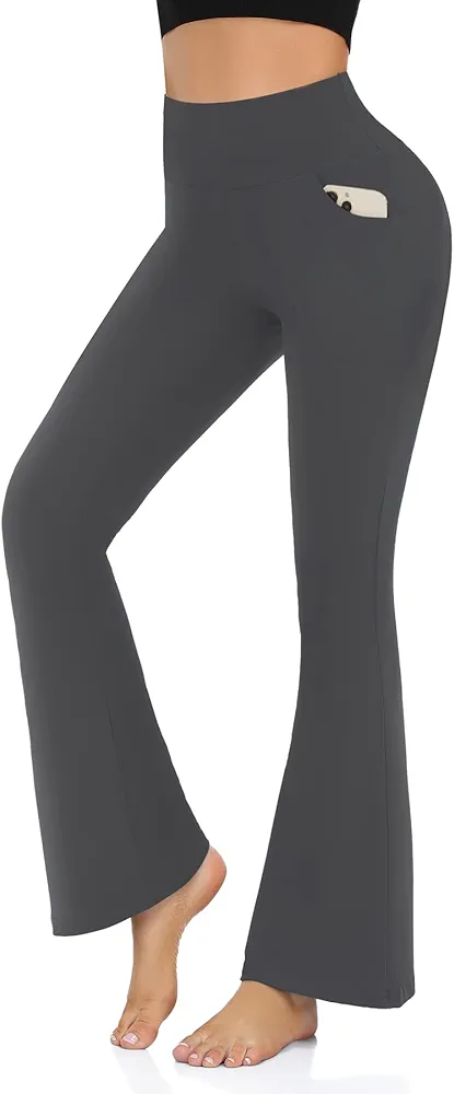 Hi Clasmix Women's Flare Leggings with Pockets-Wide Leg Yoga Pants Tummy Control Bell Bottom Leggings