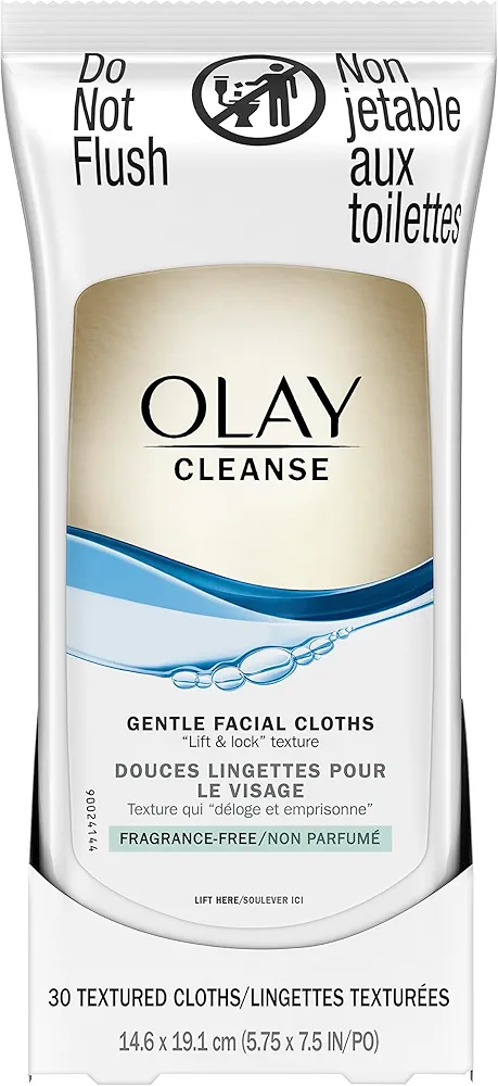 OLAY Wet Cleansing Cloths Gentle Clean, Sensitive/Fragrance-Free 30 Ea (Pack of 2)