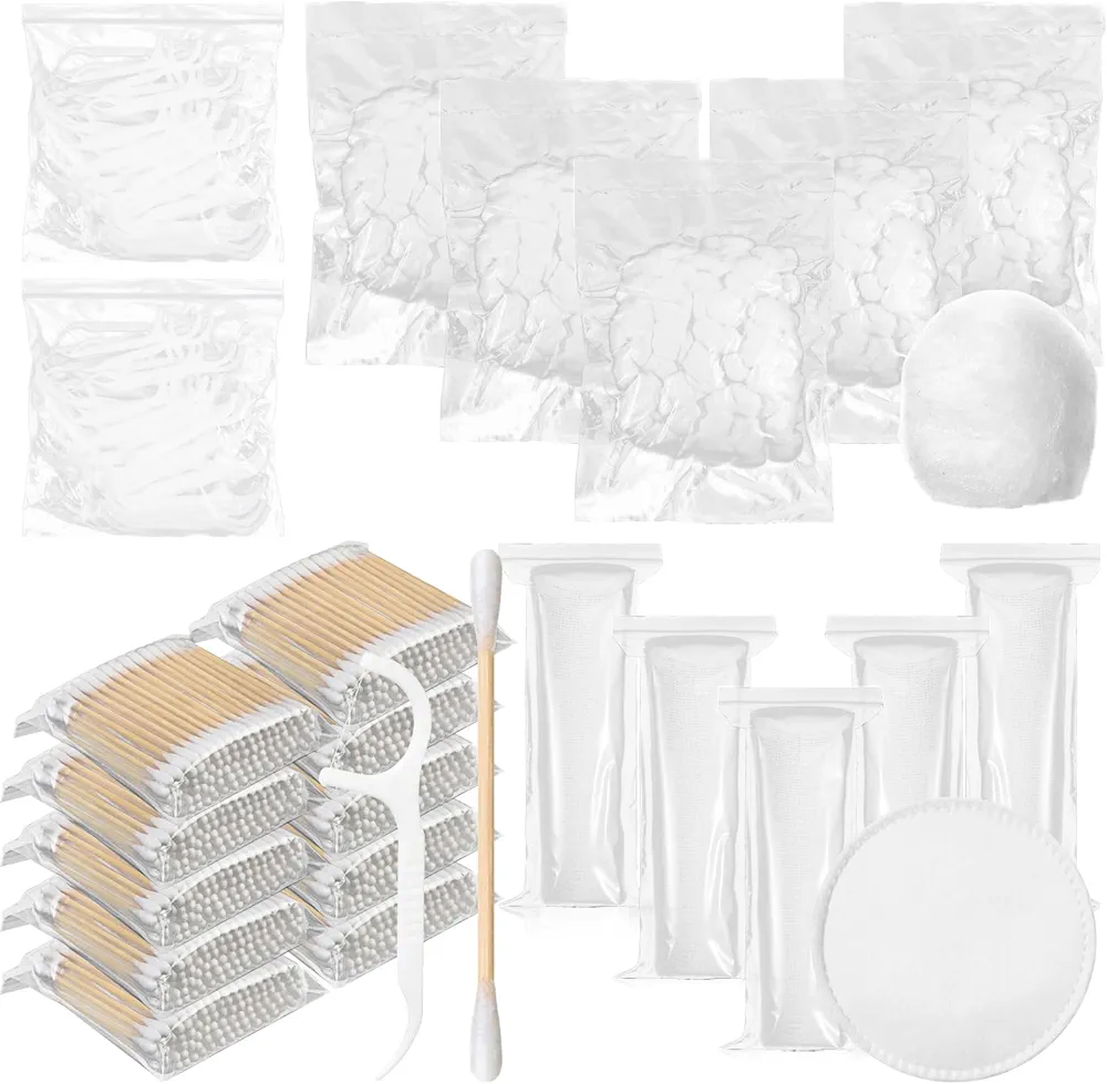 2700 Count Hotel Vanity Set Bulk 1000 Count Cotton Balls 500 Count Cotton Rounds 1000 Count Cotton Swabs with Double Round Tip 200 Count Dental Floss Picks for Face Makeup Removal Toiletries