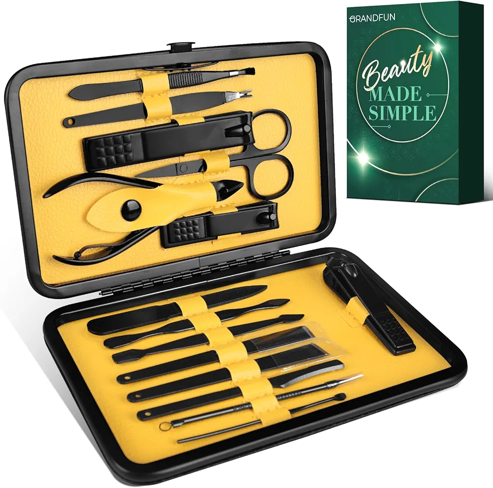 15pc Professional Pedicure Manicure Kit - Nail Clippers, File, Tweezers, Scissors, Tools with Travel Case - Gift for Men and Women