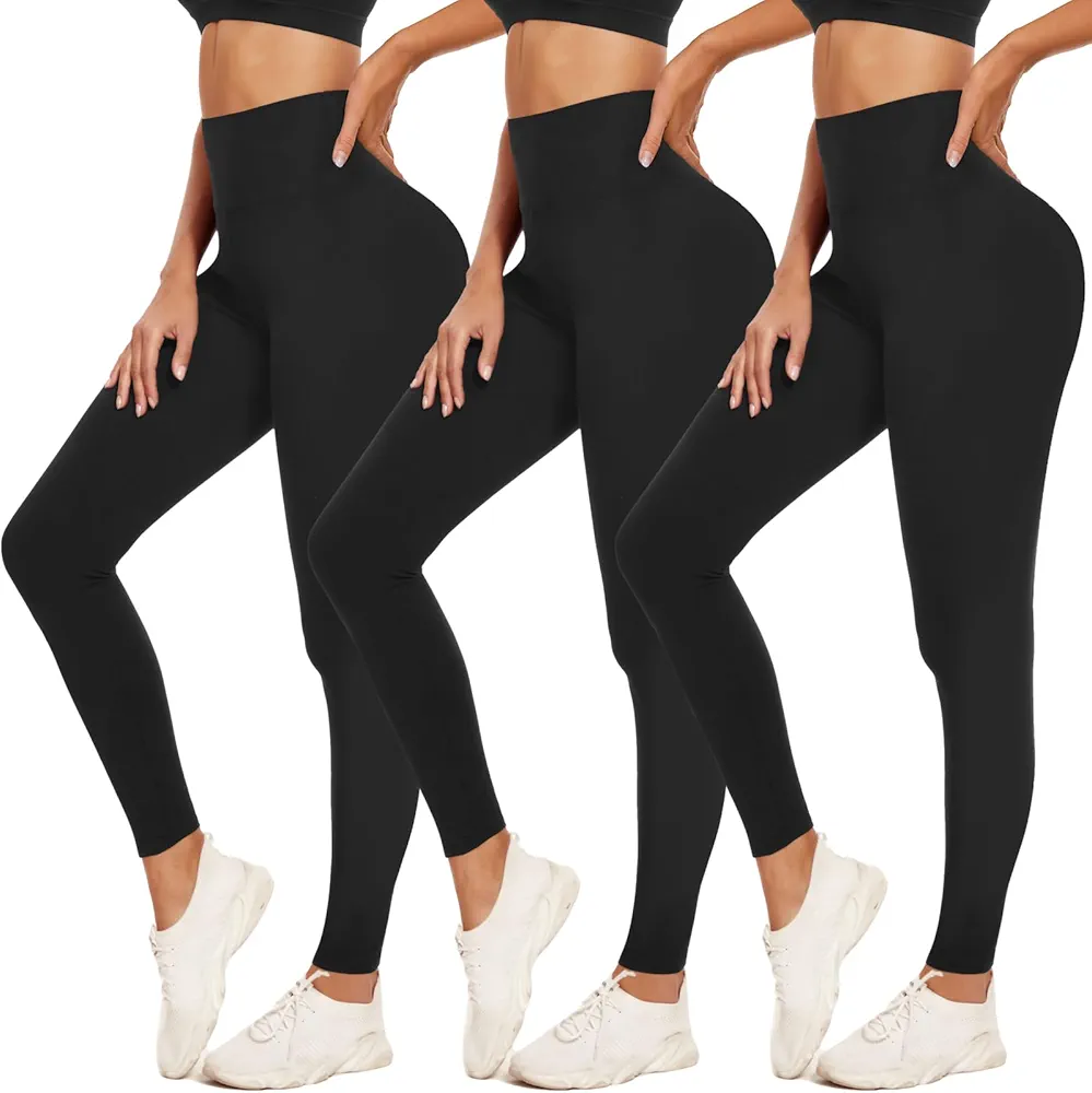 3 Pack Leggings for Women Tummy Control - Buttery Soft Yoga Pants High Waist No See-Through Running Gym Workout Legging
