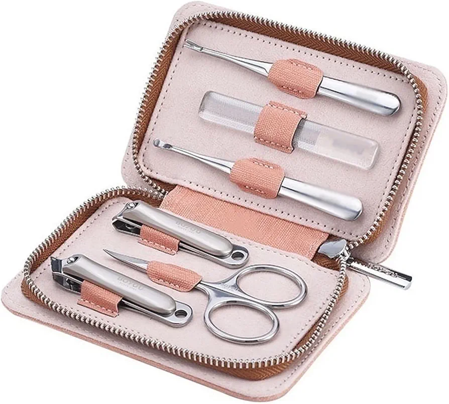 Nail Scissors Set Nail Clipper Set, 6pcs/Set Manicure Kit, Personal Care Manicure Tools, Professional Manicure Grooming Set with PU Leather Case Nail Clipper Set(Pink)