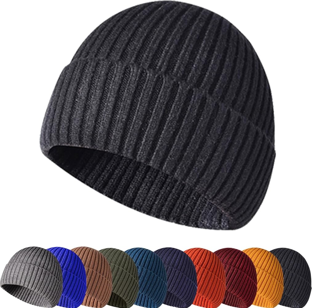 Enwokran Winter Beanie Hat, Unisex Warm Stretchy Soft Cuffed Skullcap,Thermal Striped Roll Up Edge Ribbed Watch Cap
