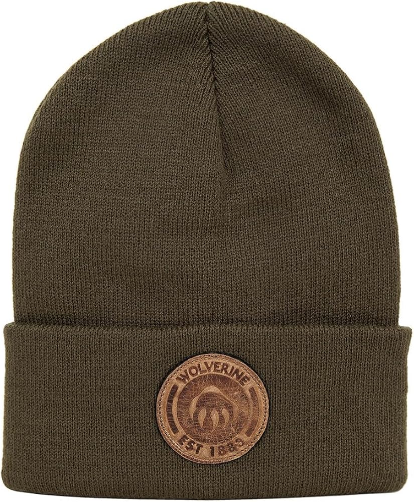 Wolverine Acrylic Knit Cuffed Watch Cap Beanie Circle Leather Logo