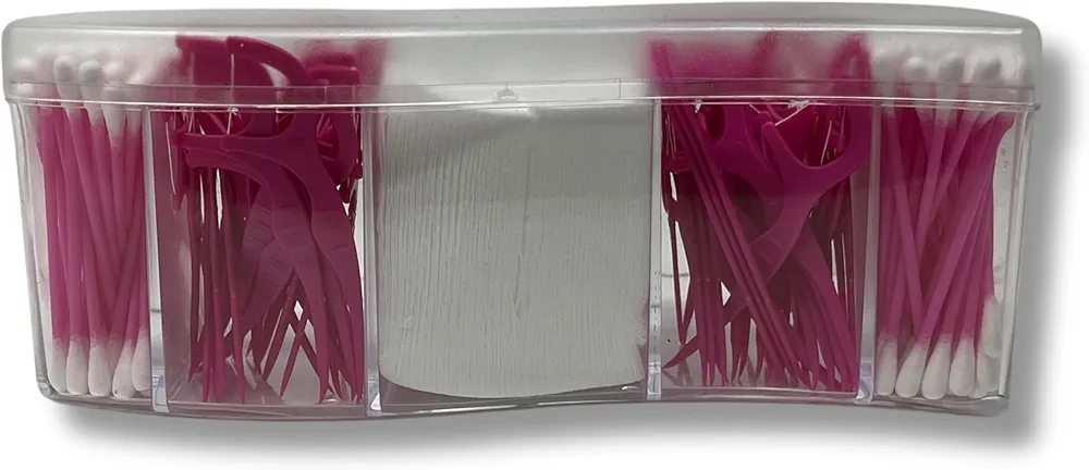 Rucci Personal Care Kit, 5-in-1 Travel Hygiene Pack, Include Cotton Swabs, Dental Flosses, Cotton Pads in Reusable Storage Box