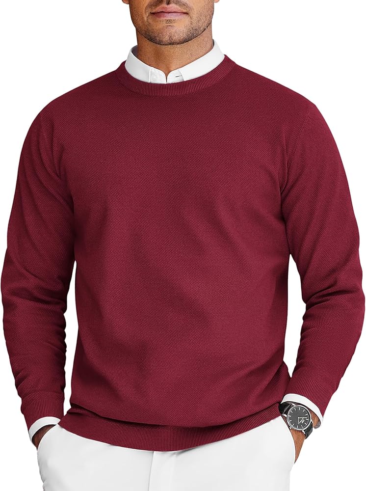 COOFANDY Mens Crew Neck Sweaters Long Sleeve Lightweight Knit Dress Pullover Sweaters