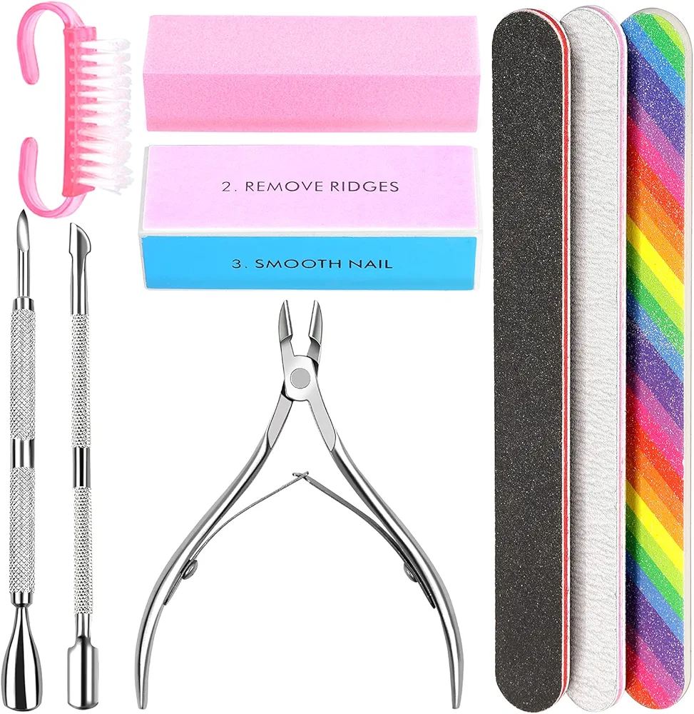 3pcs Double Sided Rectangular Nail File and Buffer, Buffer Block Sponge Polished, Nail Brush, Come with Cuticle Nipper and Pusher, Perfect Manicure Tool Kit for Shiny Nail