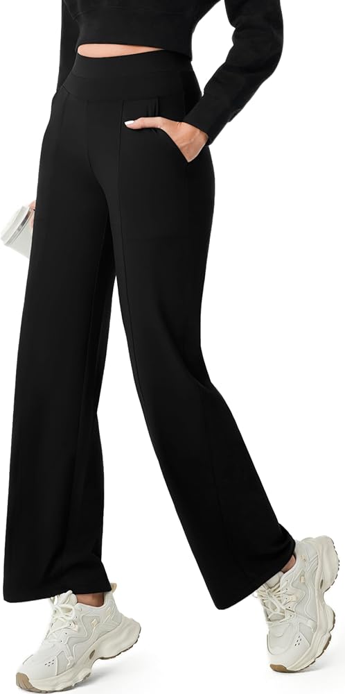 AFITNE Women’s Wide Leg Pants with Pockets 29”/31” 2024 Fall Stretchy High Waist Pull On Yoga Casual Dress Lounge Trousers