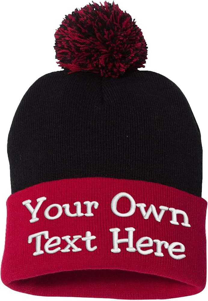 Custom Embroidered Beanie Men Women Unisex Cuffed Knit Pom Skull Cap Hat