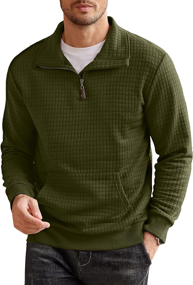 COOFANDY Mens Quarter Zip Sweatshirt Long Sleeve Casual Waffle Pullover Hoodies with Pocket